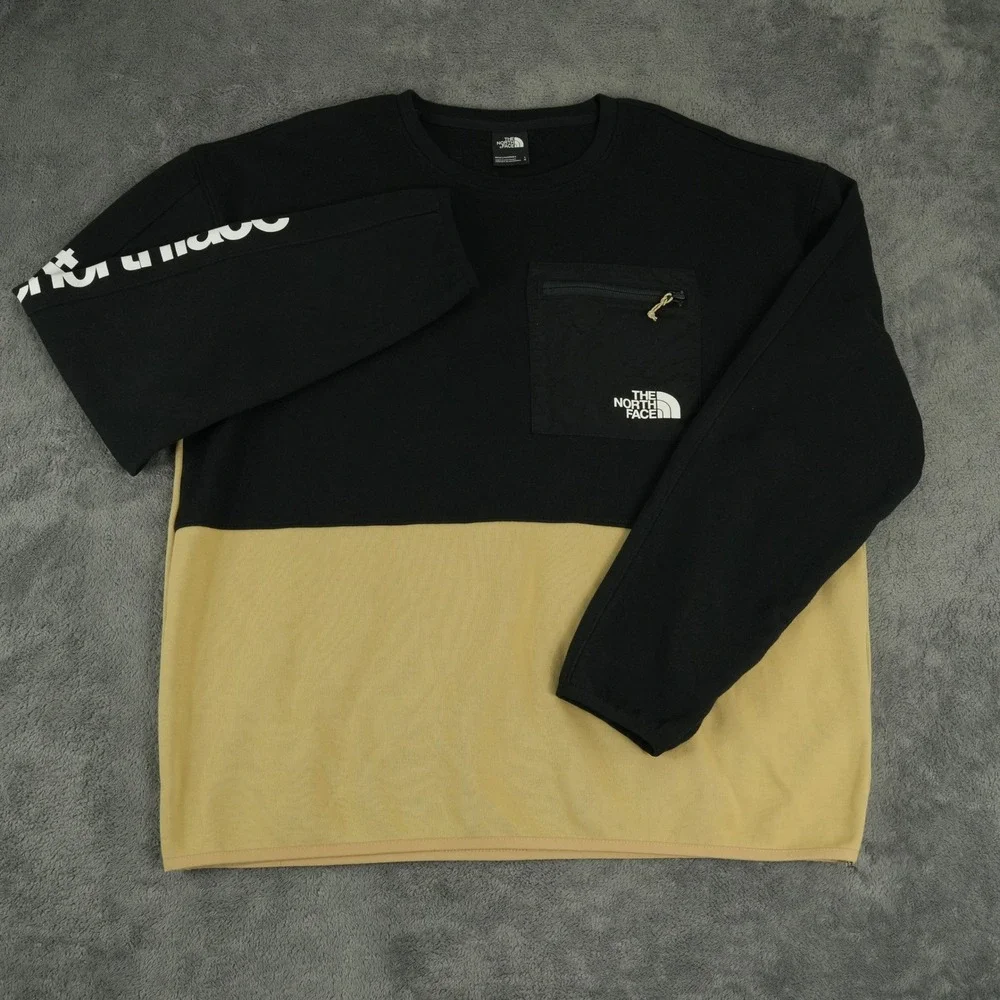 The North Face Sweatshirt Mens L Black Tan Colorblock‎ Pocket A7UQU